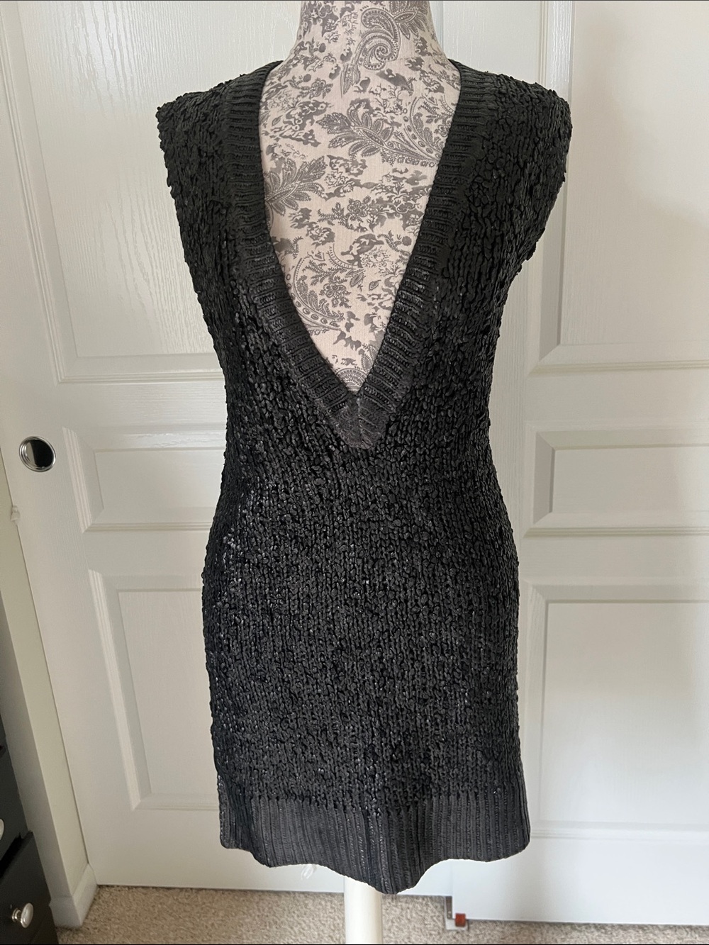 AKIRA Black Backless Deep V Sequin Knit Dress